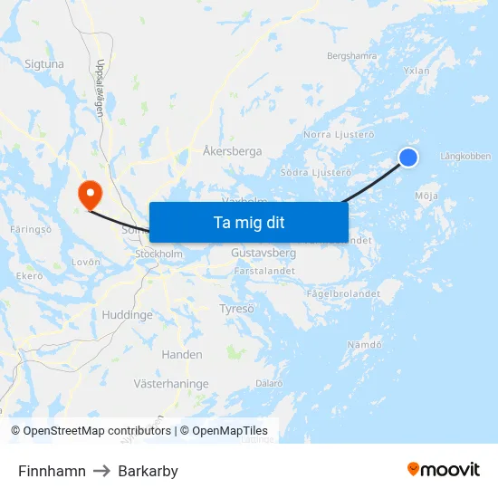 Finnhamn to Barkarby map