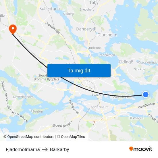 Fjäderholmarna to Barkarby map