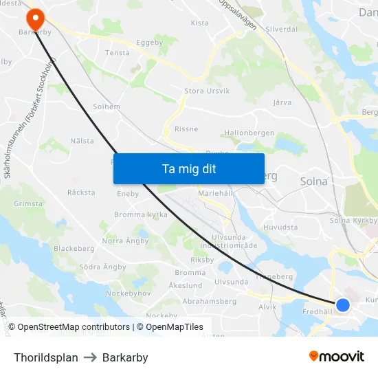 Thorildsplan to Barkarby map