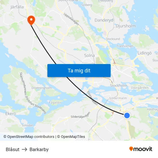 Blåsut to Barkarby map