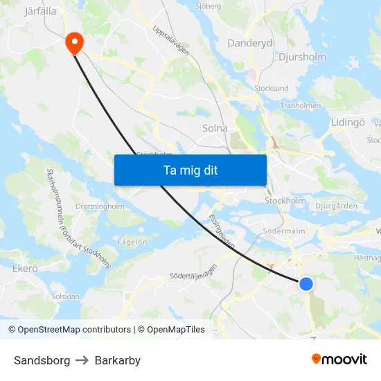 Sandsborg to Barkarby map