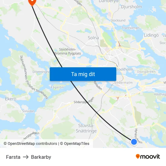 Farsta to Barkarby map