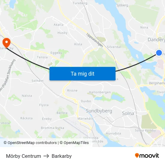 Mörby Centrum to Barkarby map