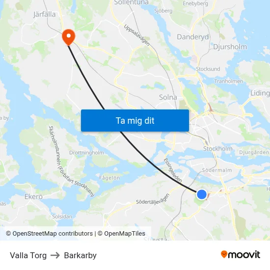 Valla Torg to Barkarby map