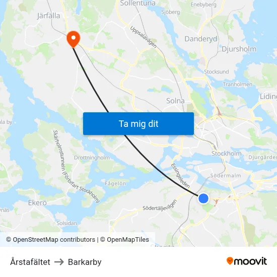 Årstafältet to Barkarby map