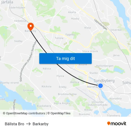 Bällsta Bro to Barkarby map