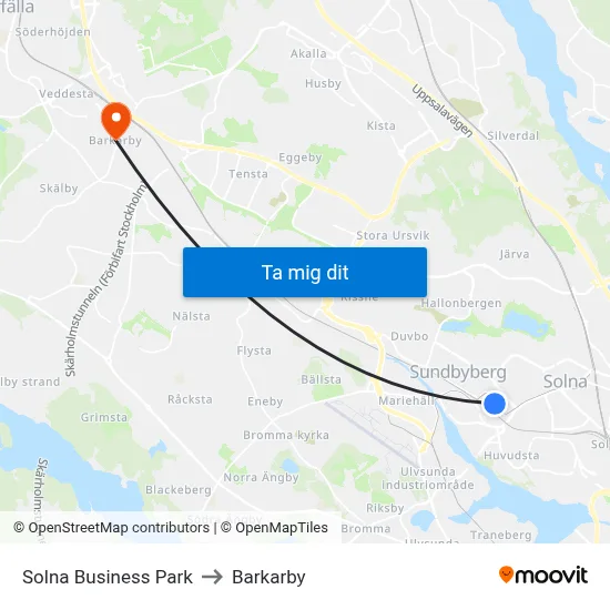 Solna Business Park to Barkarby map