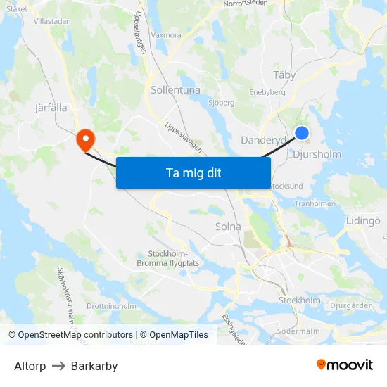 Altorp to Barkarby map
