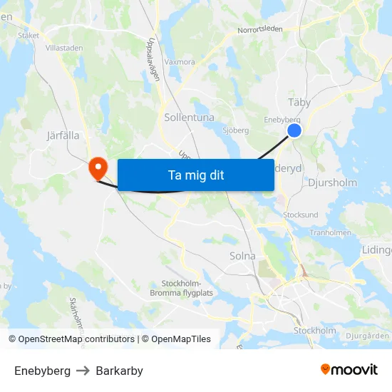 Enebyberg to Barkarby map