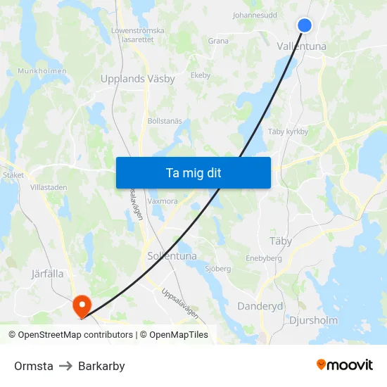 Ormsta to Barkarby map
