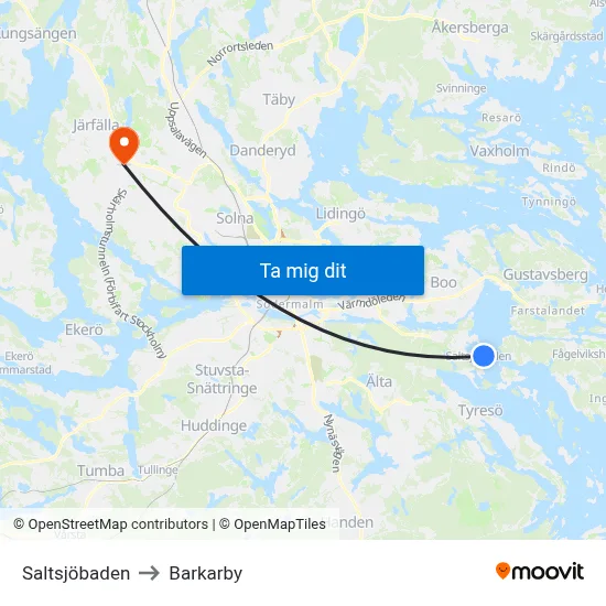Saltsjöbaden to Barkarby map