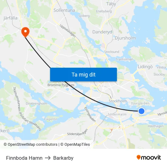 Finnboda Hamn to Barkarby map