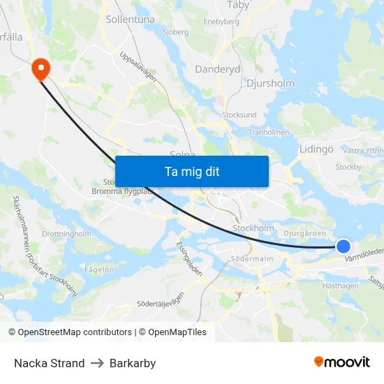 Nacka Strand to Barkarby map