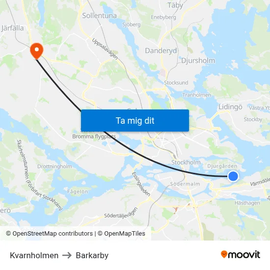 Kvarnholmen to Barkarby map