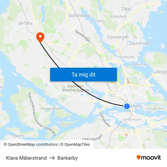 Klara Mälarstrand to Barkarby map