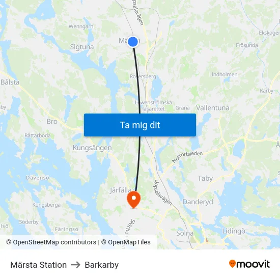 Märsta Station to Barkarby map