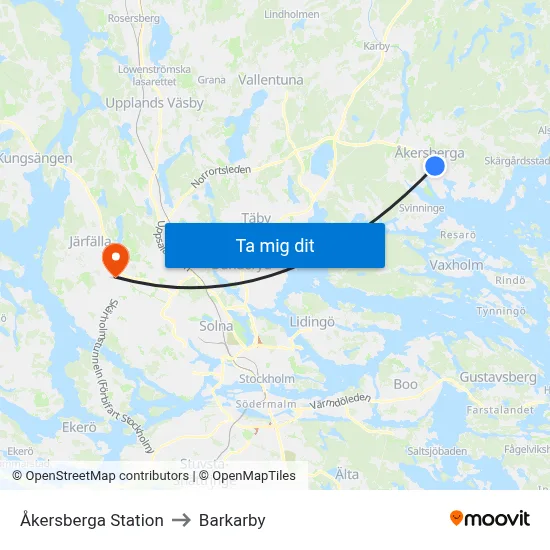 Åkersberga Station to Barkarby map
