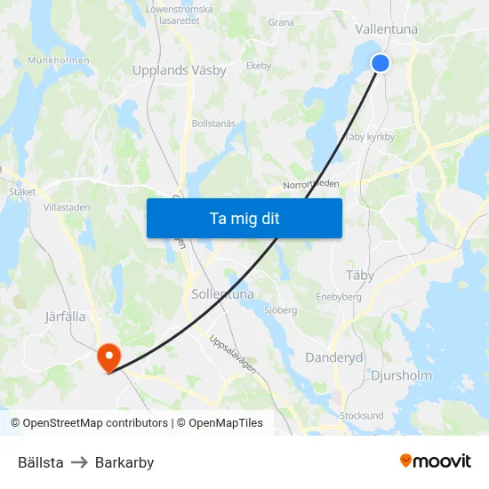 Bällsta to Barkarby map