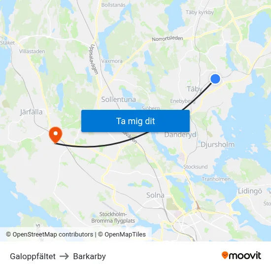 Galoppfältet to Barkarby map