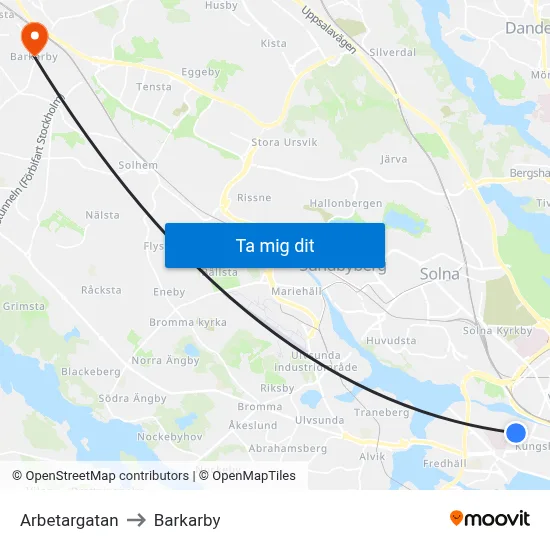 Arbetargatan to Barkarby map