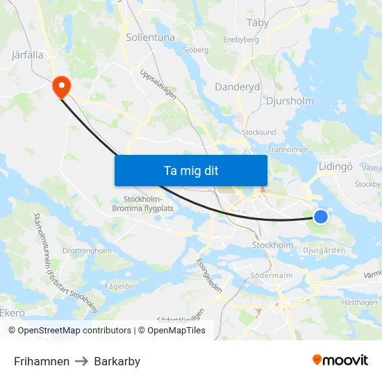 Frihamnen to Barkarby map