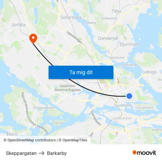 Skeppargatan to Barkarby map