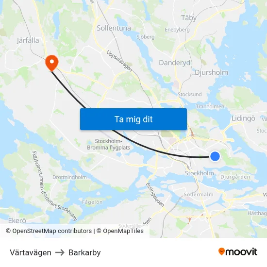 Värtavägen to Barkarby map