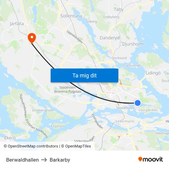 Berwaldhallen to Barkarby map
