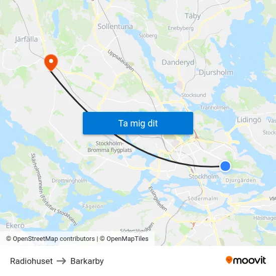 Radiohuset to Barkarby map