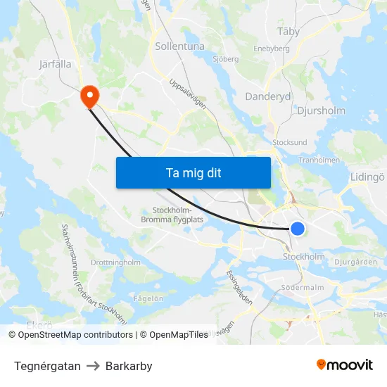 Tegnérgatan to Barkarby map