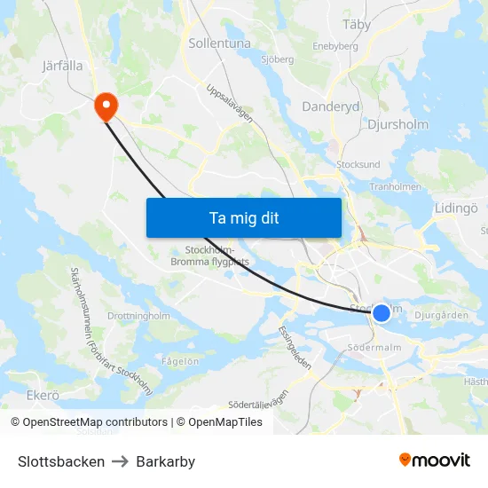 Slottsbacken to Barkarby map