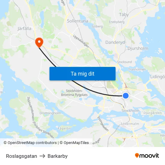 Roslagsgatan to Barkarby map