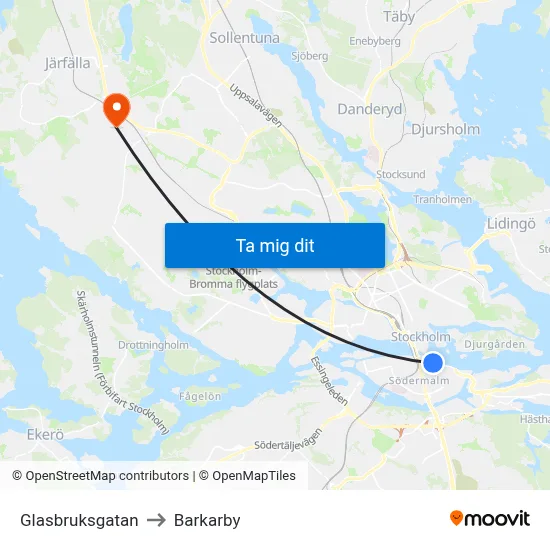 Glasbruksgatan to Barkarby map