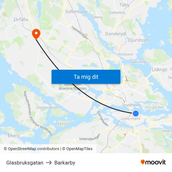 Glasbruksgatan to Barkarby map