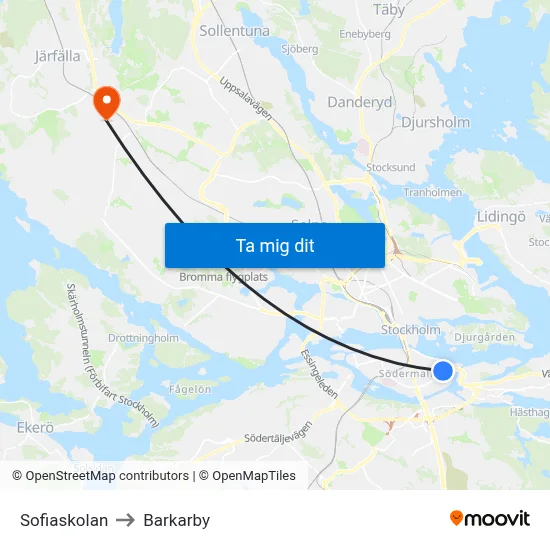 Sofiaskolan to Barkarby map
