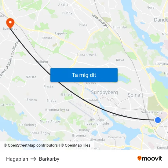 Hagaplan to Barkarby map