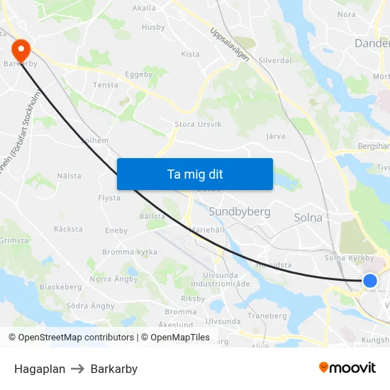 Hagaplan to Barkarby map