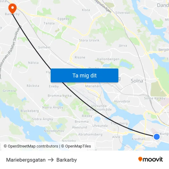 Mariebergsgatan to Barkarby map