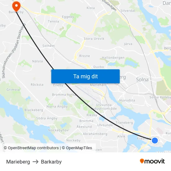 Marieberg to Barkarby map