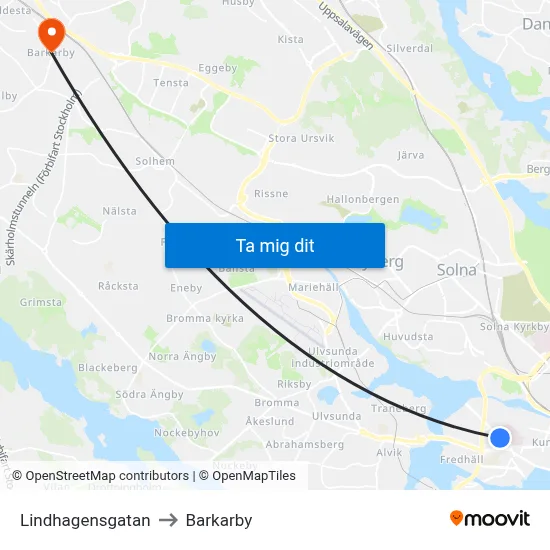 Lindhagensgatan to Barkarby map