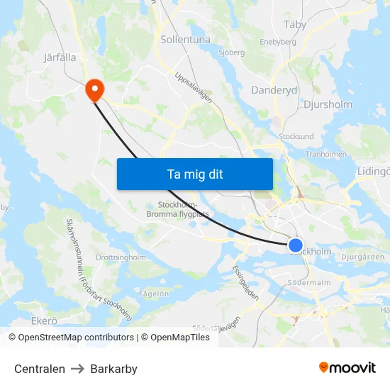 Centralen to Barkarby map