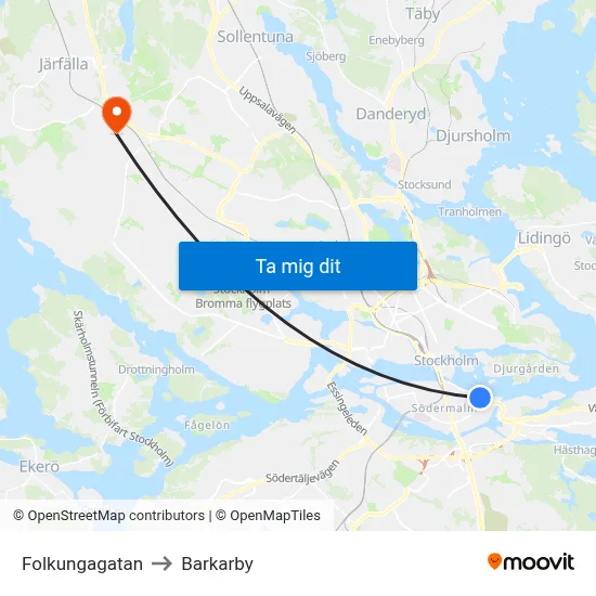 Folkungagatan to Barkarby map