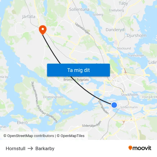 Hornstull to Barkarby map