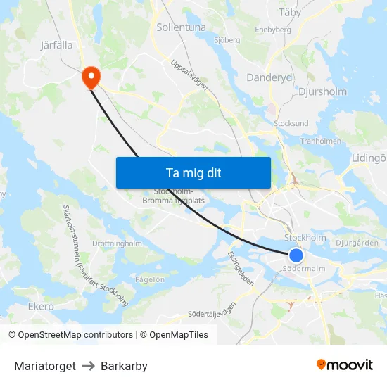 Mariatorget to Barkarby map