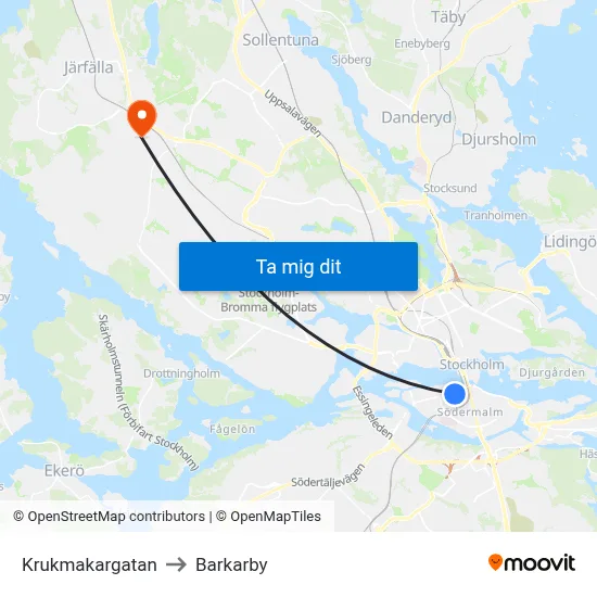 Krukmakargatan to Barkarby map