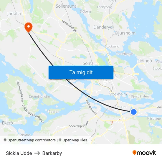 Sickla Udde to Barkarby map