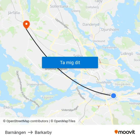Barnängen to Barkarby map