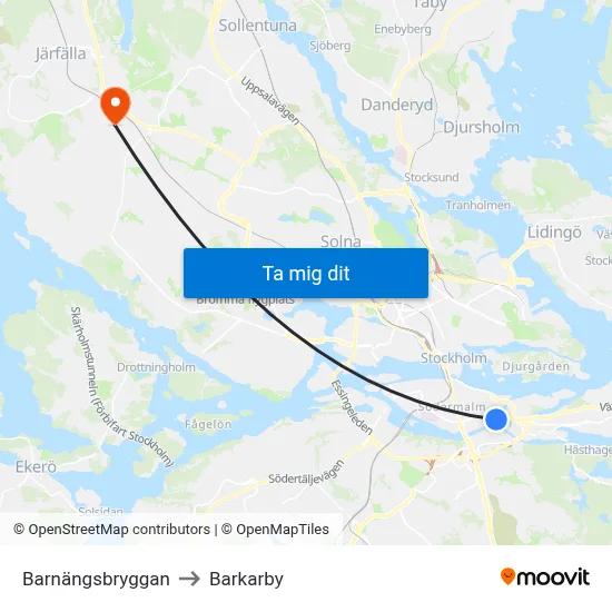 Barnängsbryggan to Barkarby map