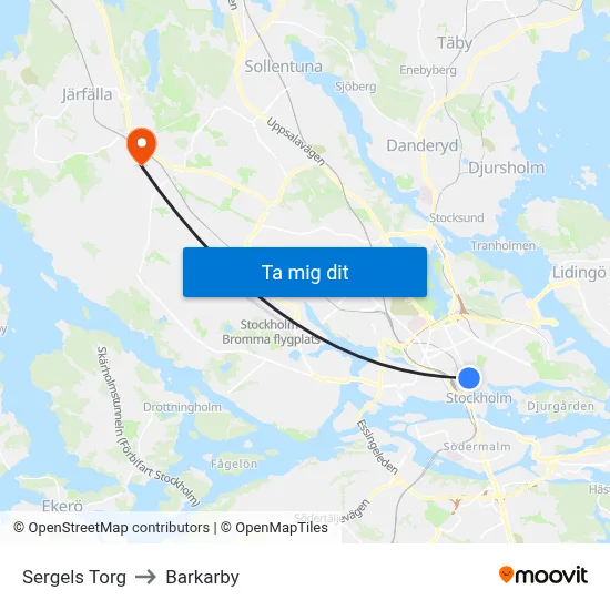 Sergels Torg to Barkarby map