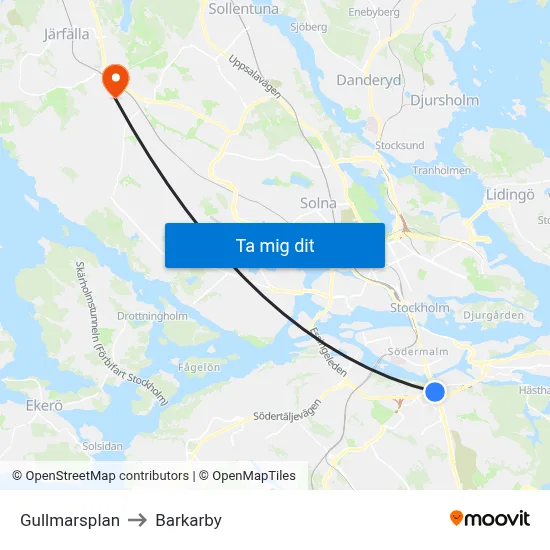 Gullmarsplan to Barkarby map